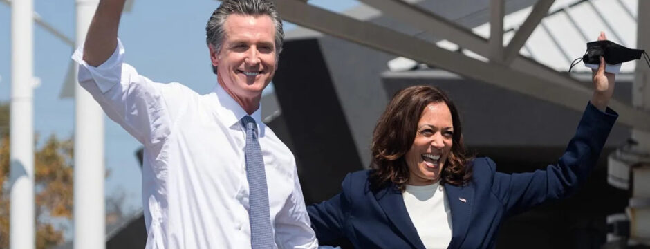 Photo of Harris and Newsom by Saul Loeb/AFP via Getty Images
