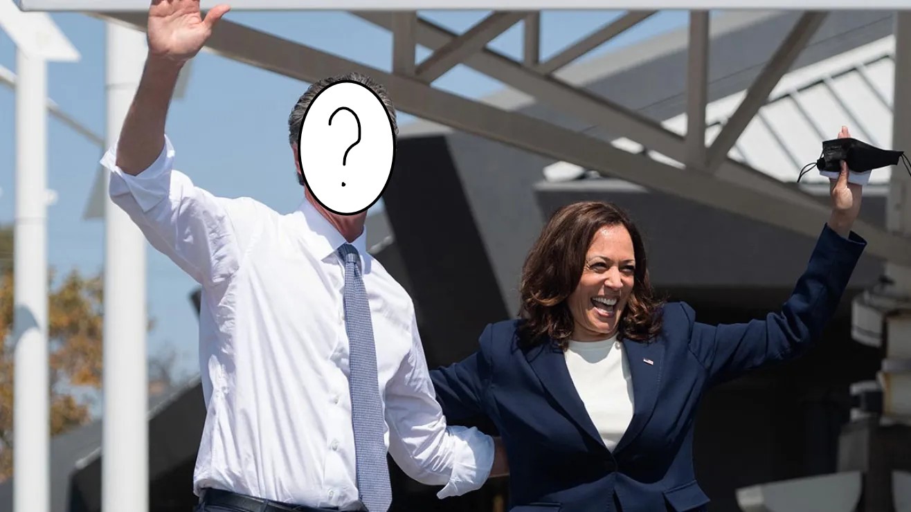 Photo of Harris and Newsom by Saul Loeb/AFP via Getty Images (edited by author)
